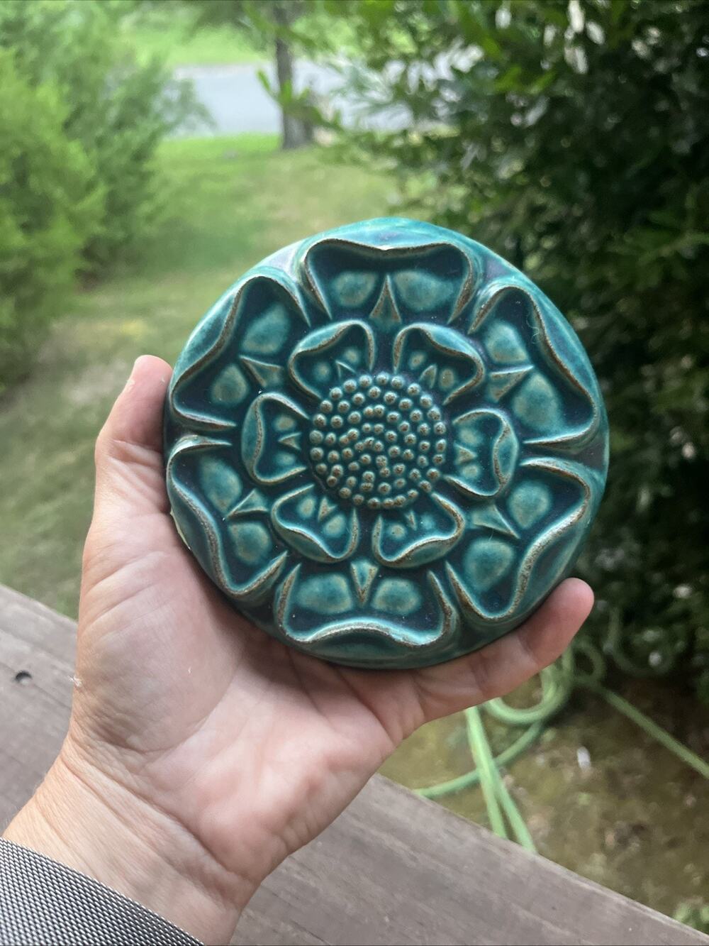 Vintage Pewabic Pottery Round Floral Flower Ceramic Tile 2017